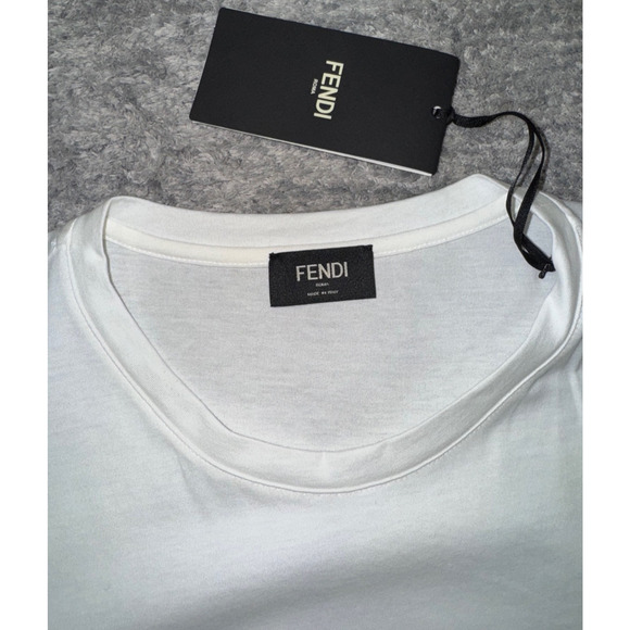 Fendi White Black Striped FF Logo Monogram Short Sleeve Cotton T-Shirt Large L - Picture 8 of 15